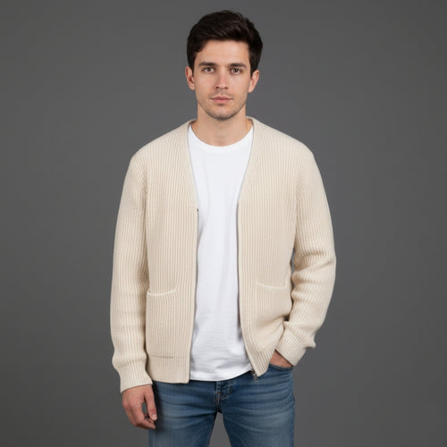 Men’s Relaxed Fit Ribbed Cardigan with Front Pockets