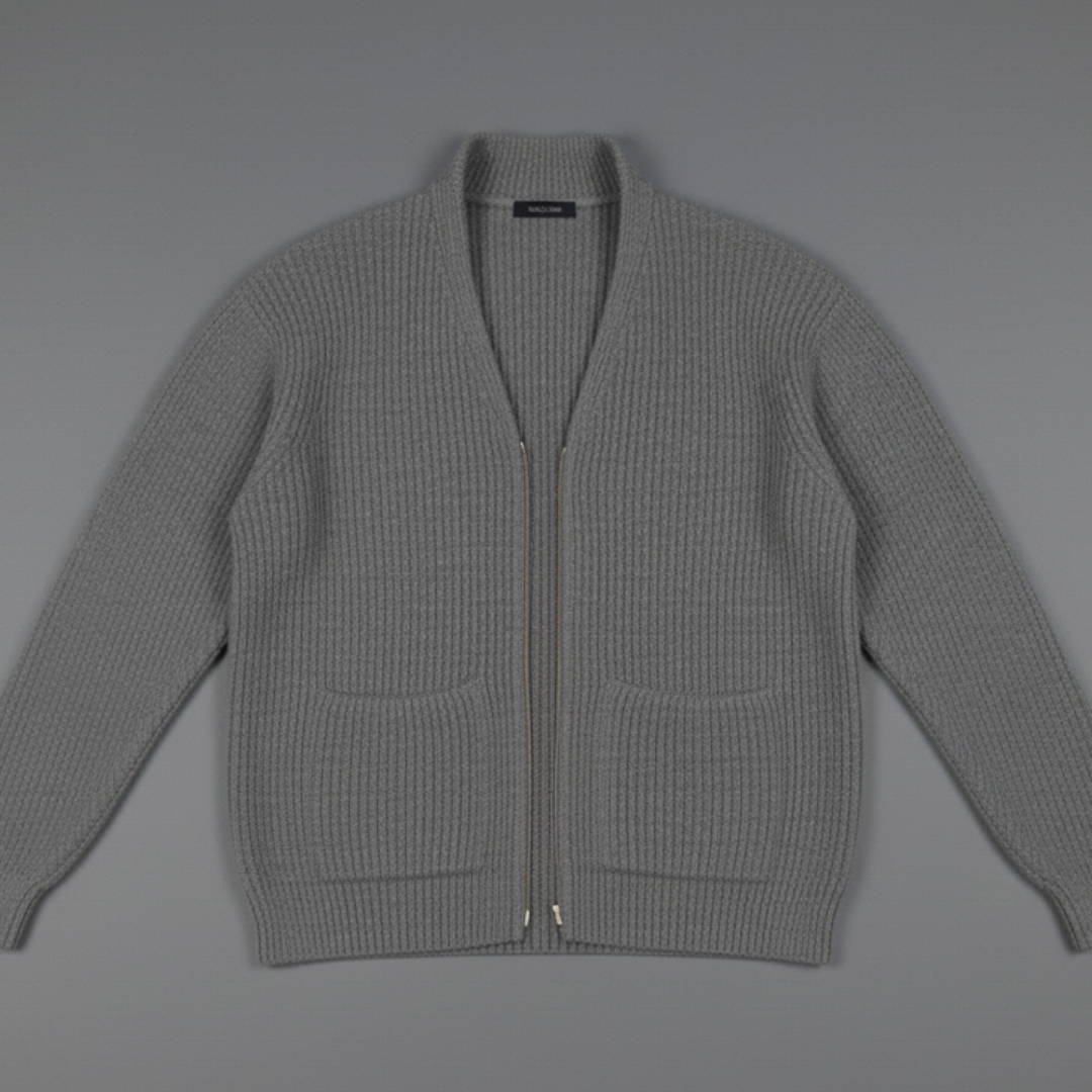 Men’s Relaxed Fit Ribbed Cardigan with Front Pockets