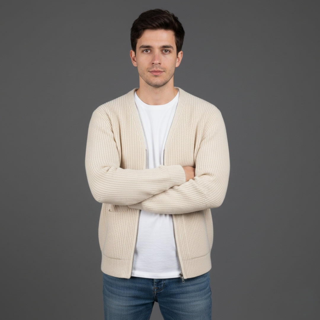 Men’s Relaxed Fit Ribbed Cardigan with Front Pockets