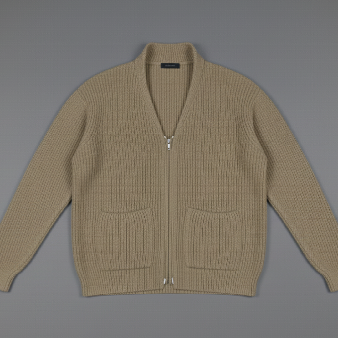 Men’s Relaxed Fit Ribbed Cardigan with Front Pockets