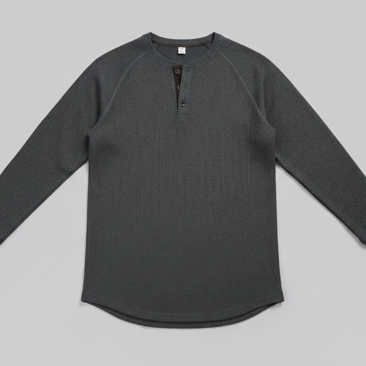 Men’s Ribbed Long Sleeve Henley Pullover with Tailored Fit