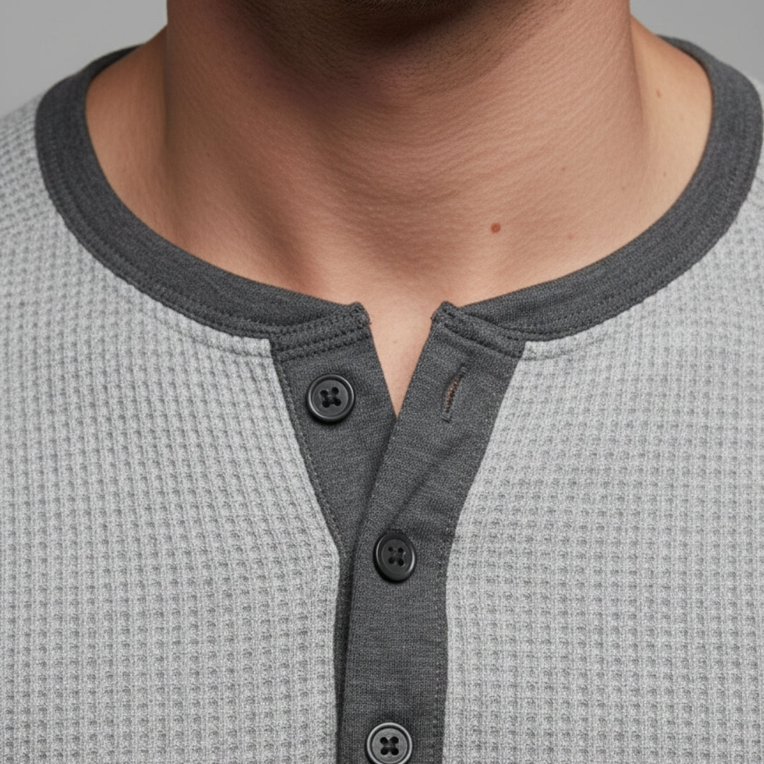 Men’s Ribbed Long Sleeve Henley Pullover with Tailored Fit