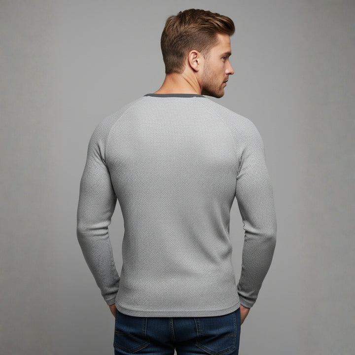 Men’s Ribbed Long Sleeve Henley Pullover with Tailored Fit