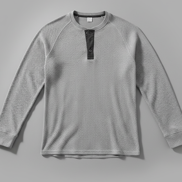 Men’s Ribbed Long Sleeve Henley Pullover with Tailored Fit