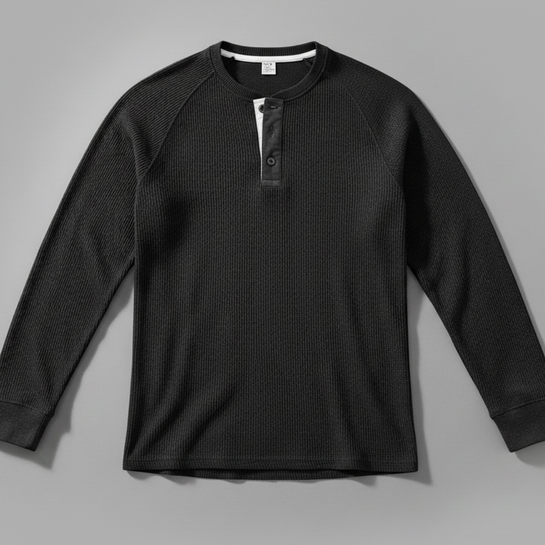 Men’s Ribbed Long Sleeve Henley Pullover with Tailored Fit