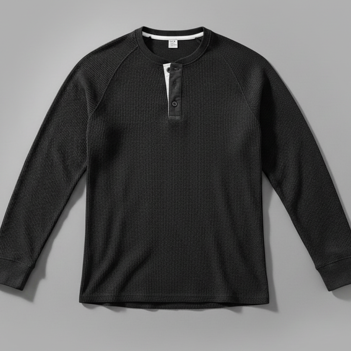 Men’s Ribbed Long Sleeve Henley Pullover with Tailored Fit