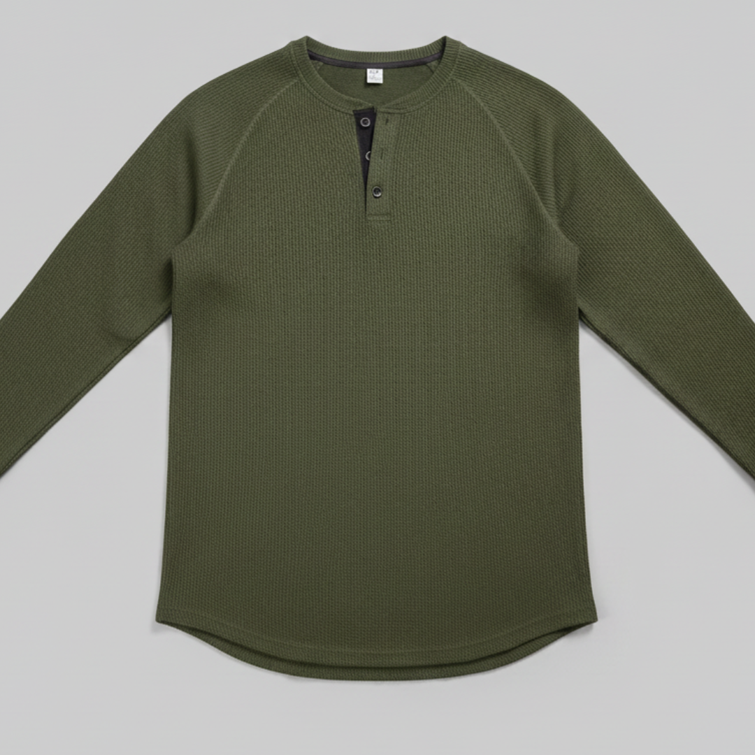 Men’s Ribbed Long Sleeve Henley Pullover with Tailored Fit