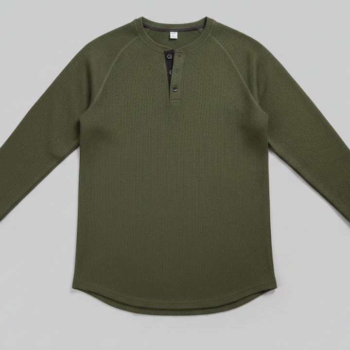 Men’s Ribbed Long Sleeve Henley Pullover with Tailored Fit