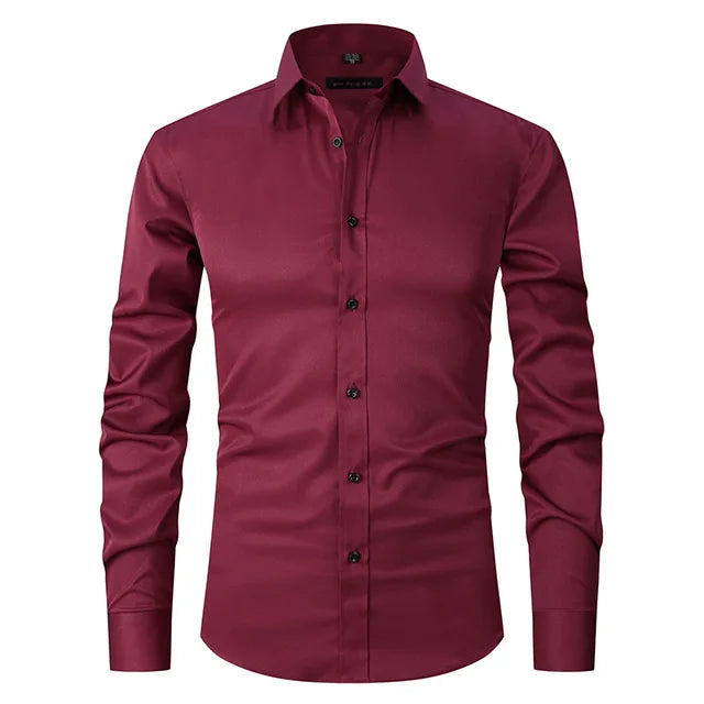 Men’s Spring Elastic Wrinkle-Free Dress Shirt with Slim Fit and Modern Design