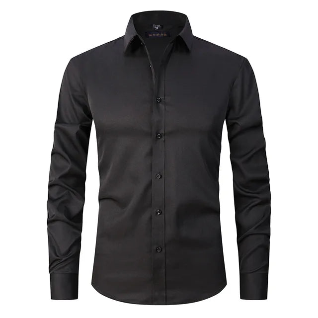 Men’s Spring Elastic Wrinkle-Free Dress Shirt with Slim Fit and Modern Design