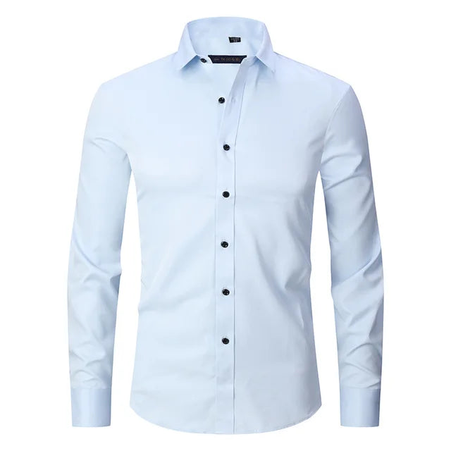 Men’s Spring Elastic Wrinkle-Free Dress Shirt with Slim Fit and Modern Design