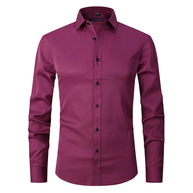 Men’s Spring Elastic Wrinkle-Free Dress Shirt with Slim Fit and Modern Design