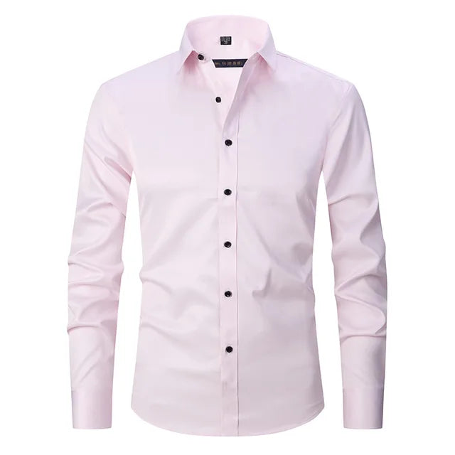 Men’s Spring Elastic Wrinkle-Free Dress Shirt with Slim Fit and Modern Design