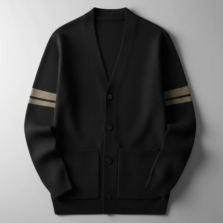 Men’s Stripe Pattern Cardigan with Ribbed Cuffs and Pockets