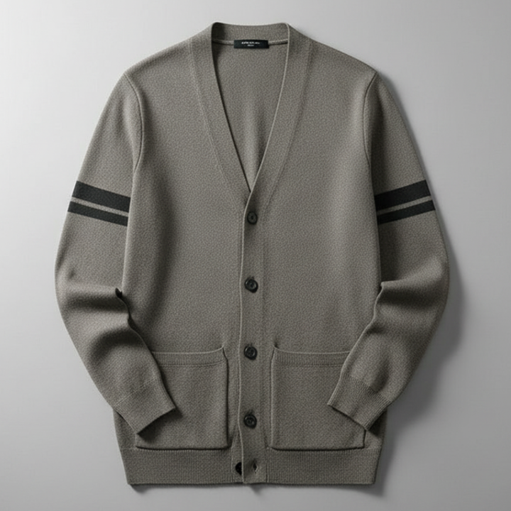 Men’s Stripe Pattern Cardigan with Ribbed Cuffs and Pockets