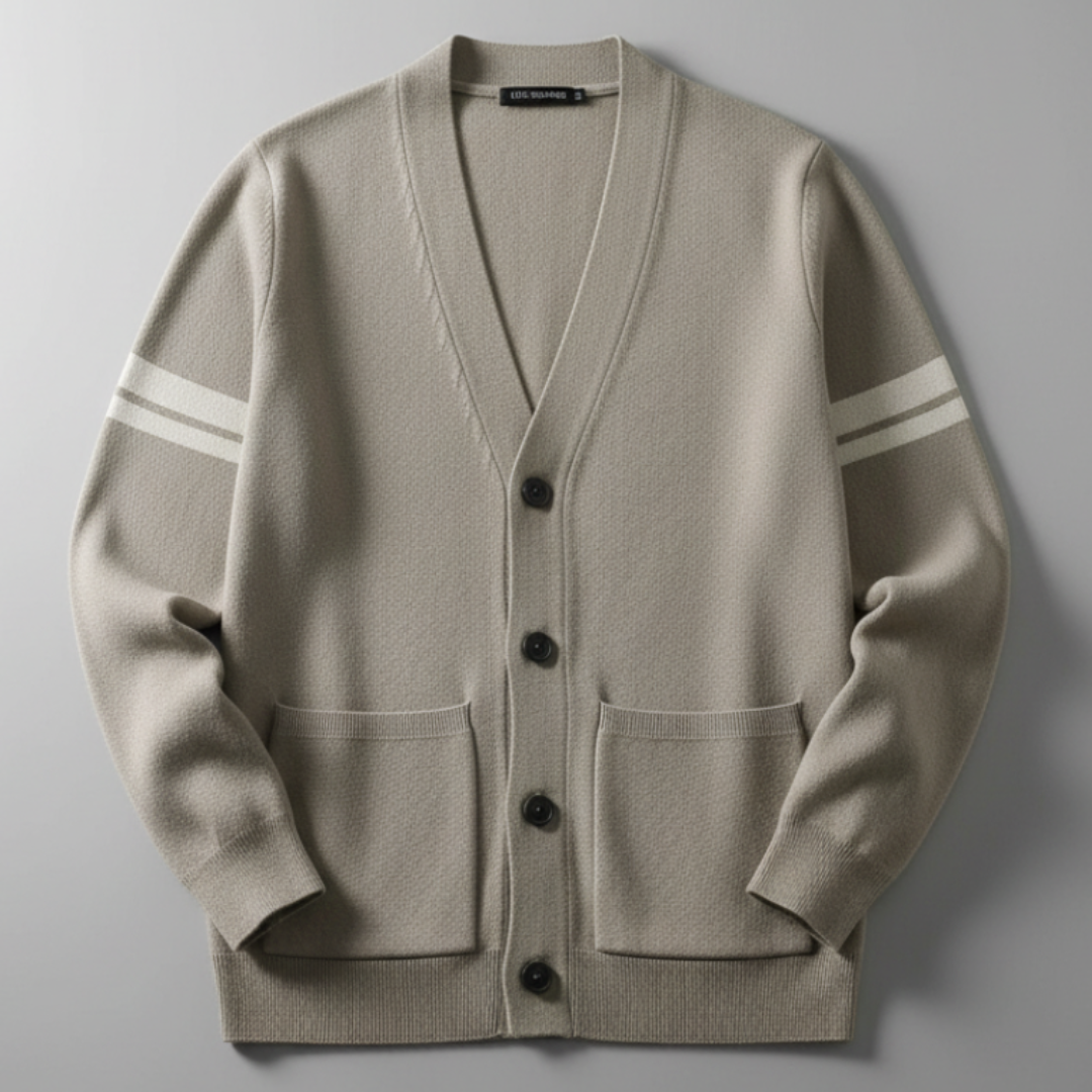 Men’s Stripe Pattern Cardigan with Ribbed Cuffs and Pockets