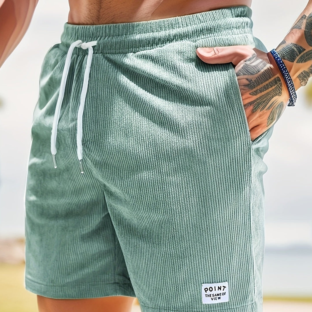 Men’s Summer Striped Corduroy Shorts with Drawstring and Elastic Waist