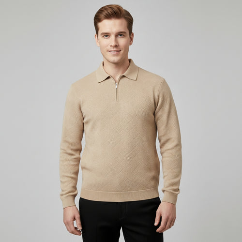 Men’s Vintage Geometric Texture Zip Up Sweater