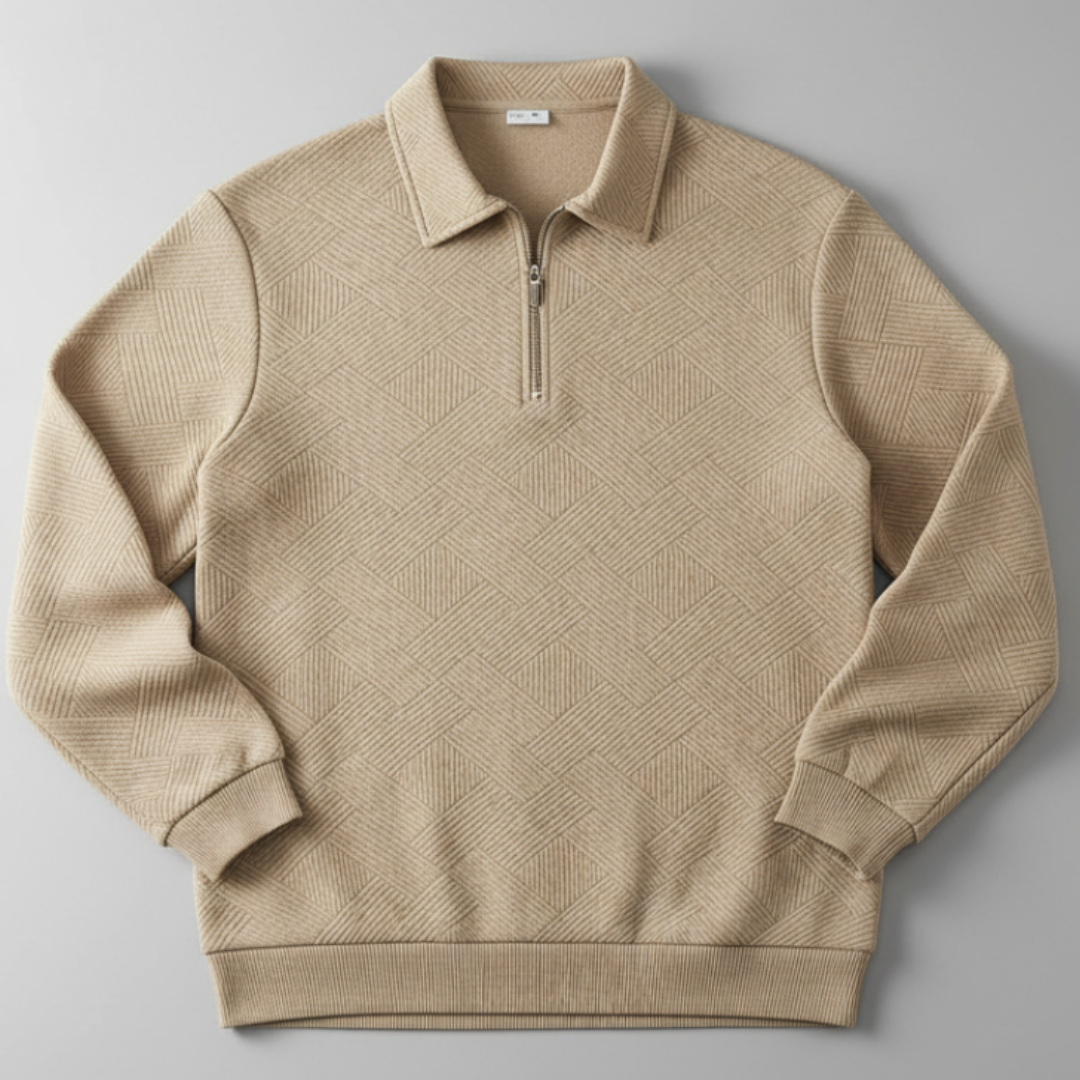 Men’s Vintage Geometric Texture Zip Up Sweater