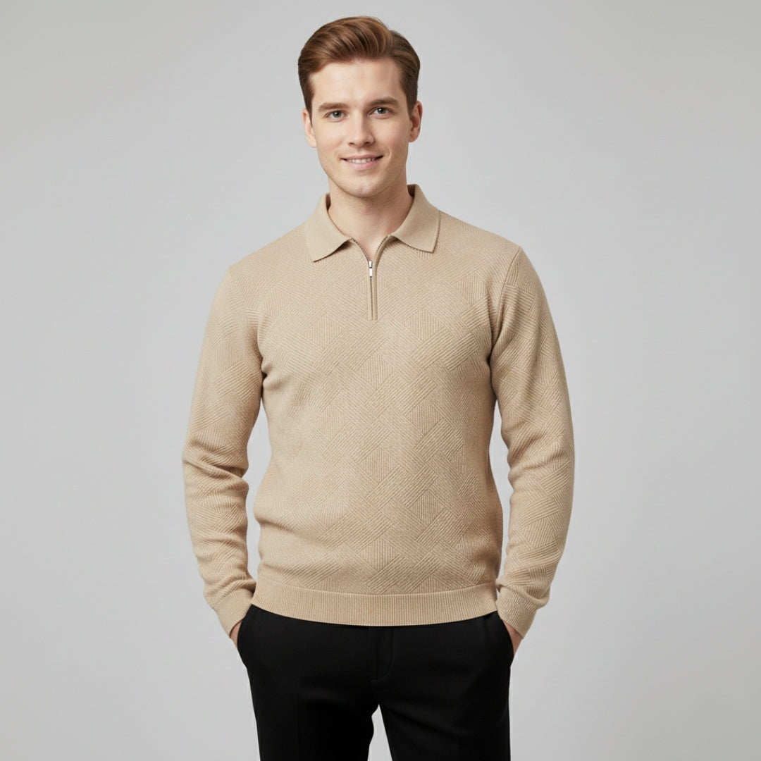 Men’s Vintage Geometric Texture Zip Up Sweater