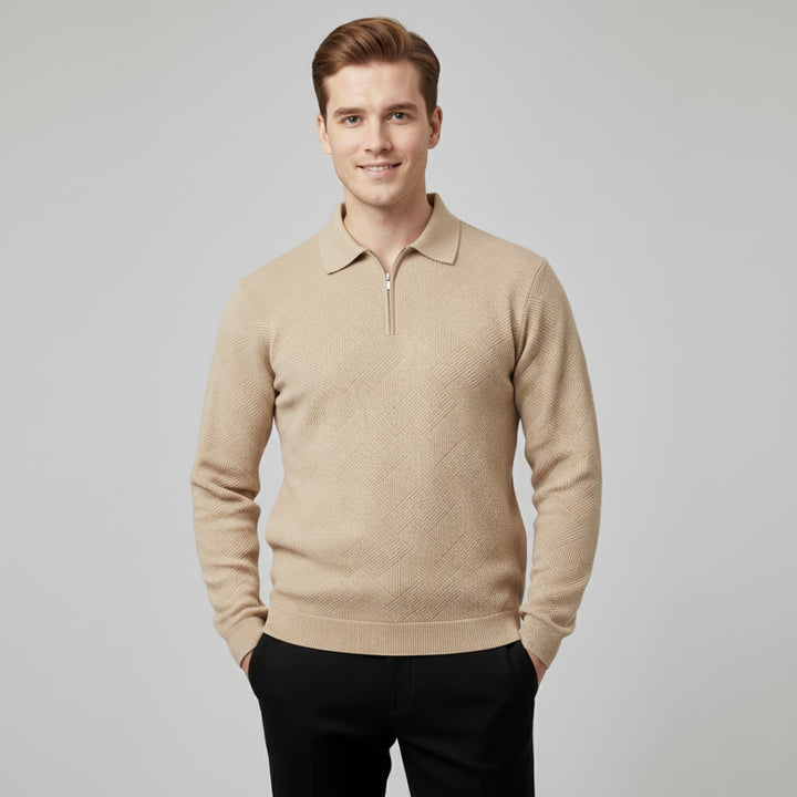 Men’s Vintage Geometric Texture Zip Up Sweater