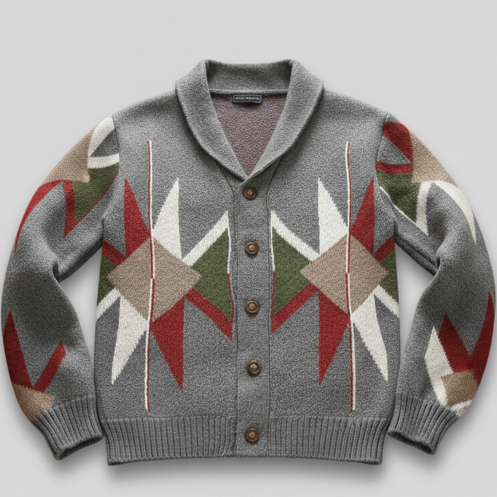 Men’s Vintage Jacquard Knit Cardigan with Button Closure