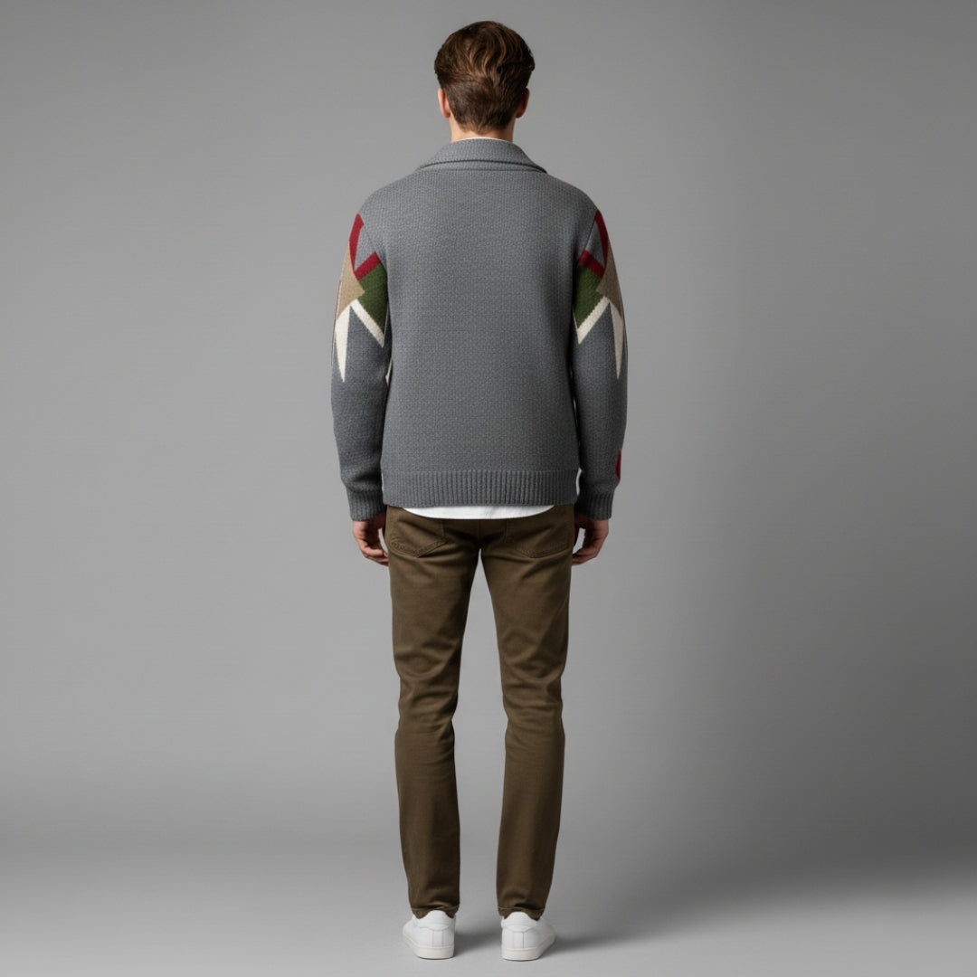 Men’s Vintage Jacquard Knit Cardigan with Button Closure