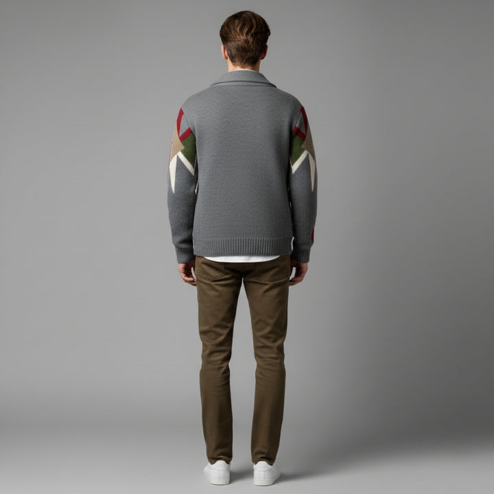 Men’s Vintage Jacquard Knit Cardigan with Button Closure