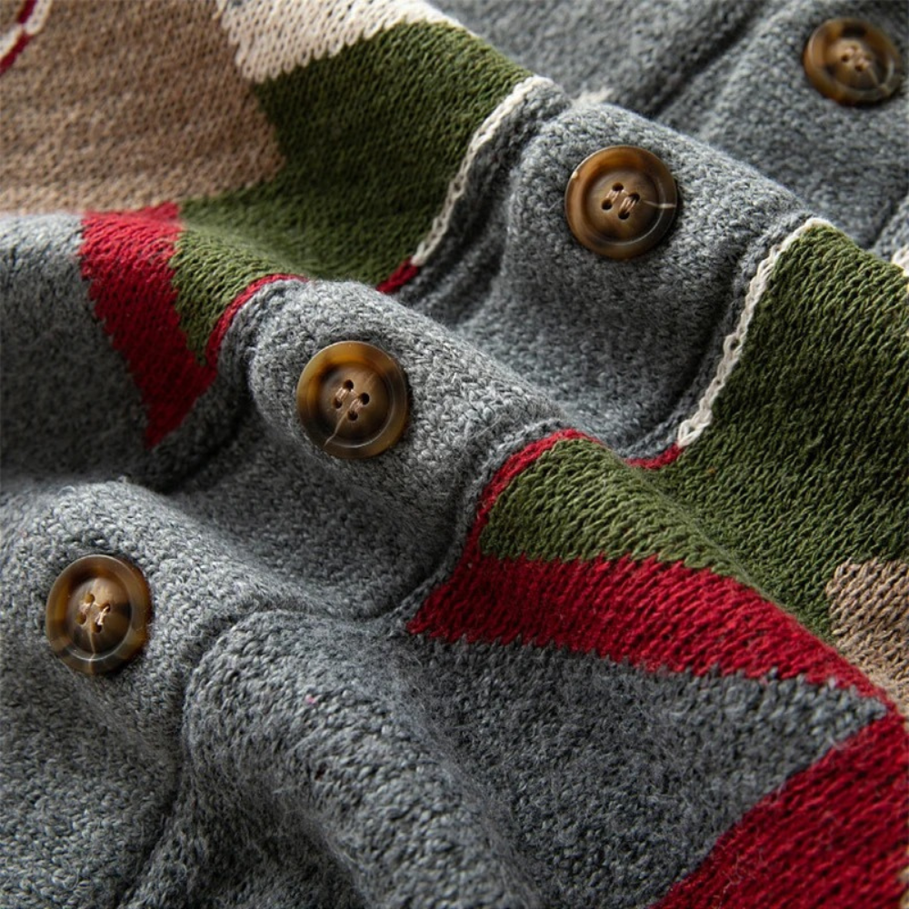 Men’s Vintage Jacquard Knit Cardigan with Button Closure