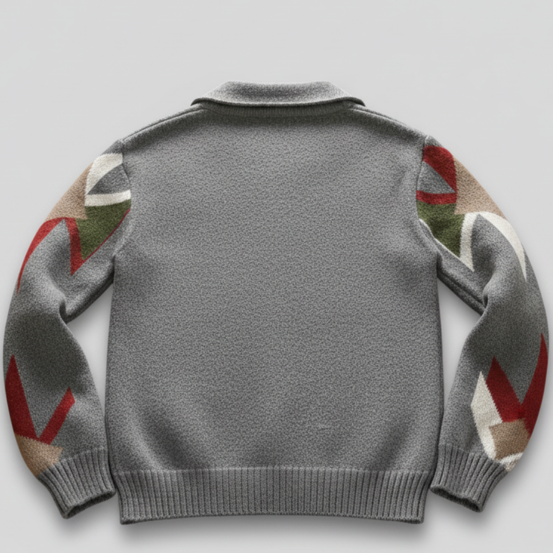Men’s Vintage Jacquard Knit Cardigan with Button Closure