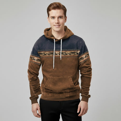 Men’s Vintage Pattern Hoodie in Earth Tone Style