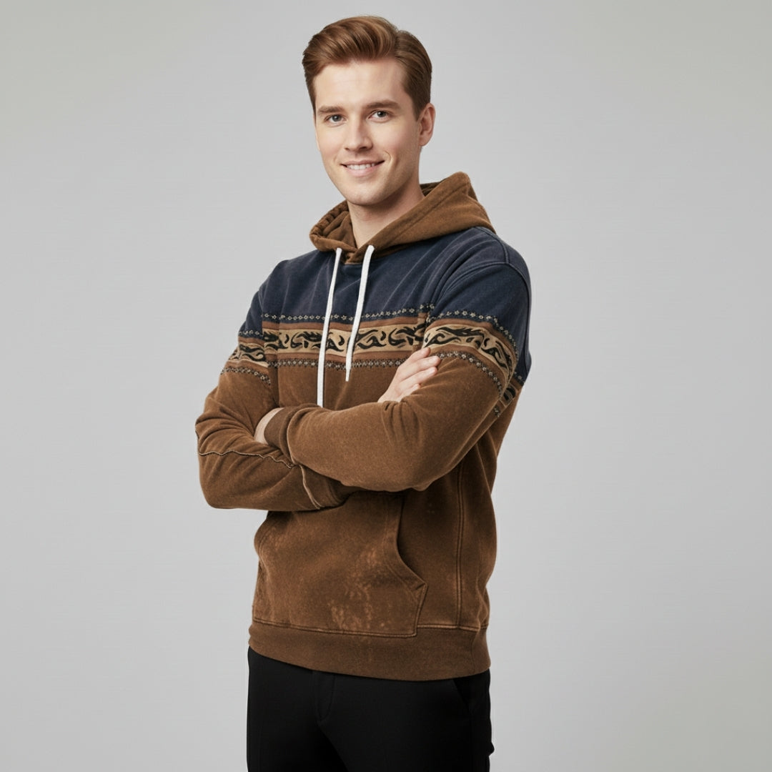Men’s Vintage Pattern Hoodie in Earth Tone Style