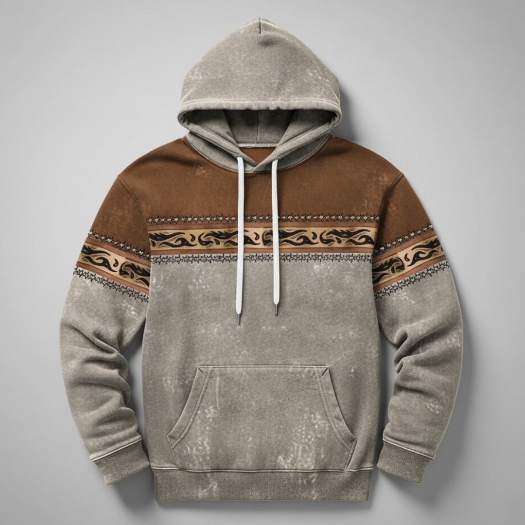 Men’s Vintage Pattern Hoodie in Earth Tone Style