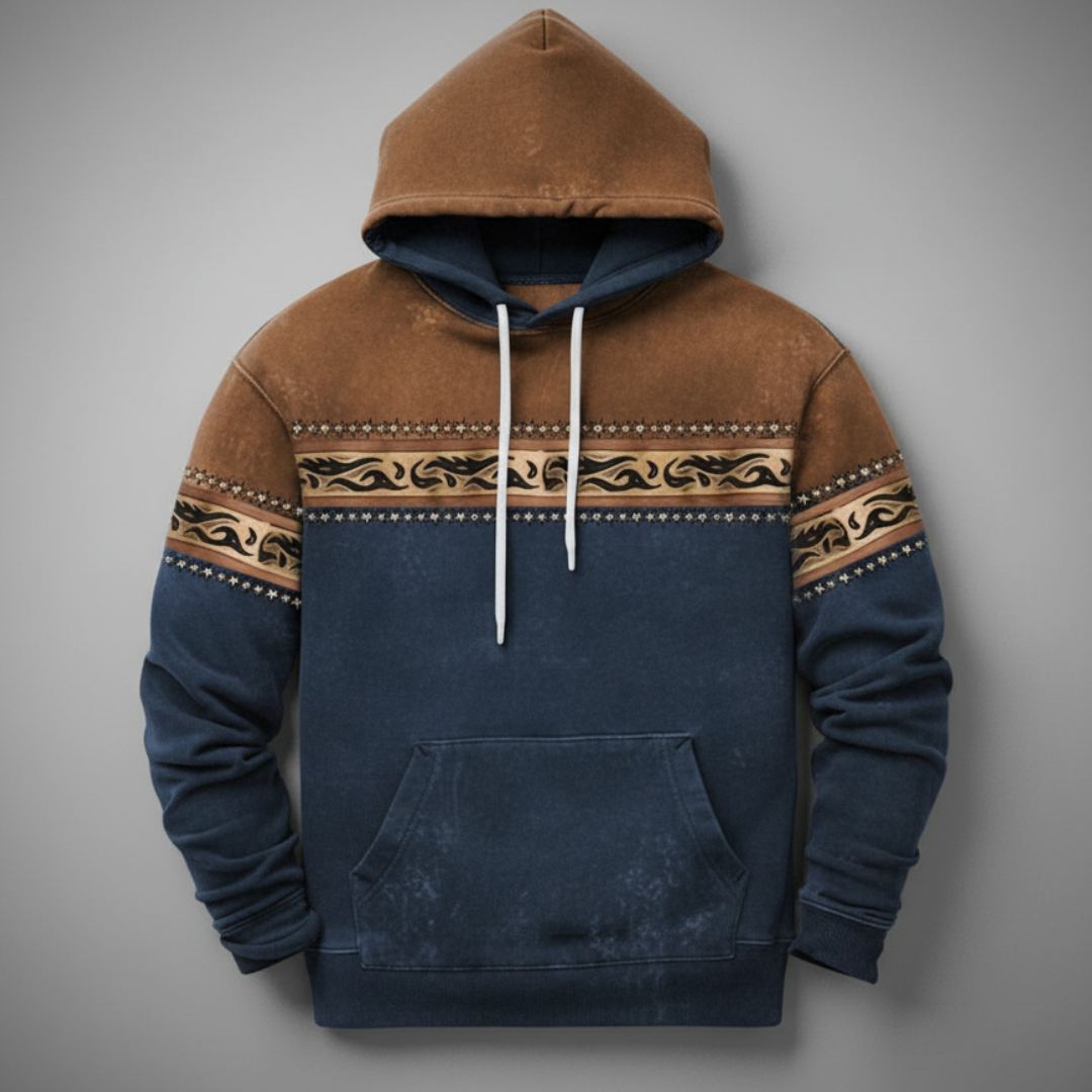 Men’s Vintage Pattern Hoodie in Earth Tone Style