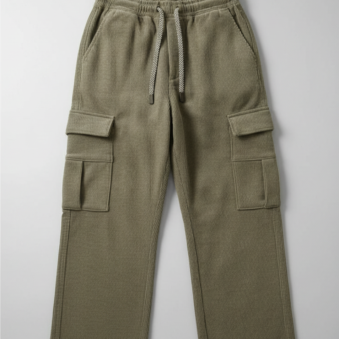 Men’s Wide Leg Corduroy Cargo Pants with fleece interior