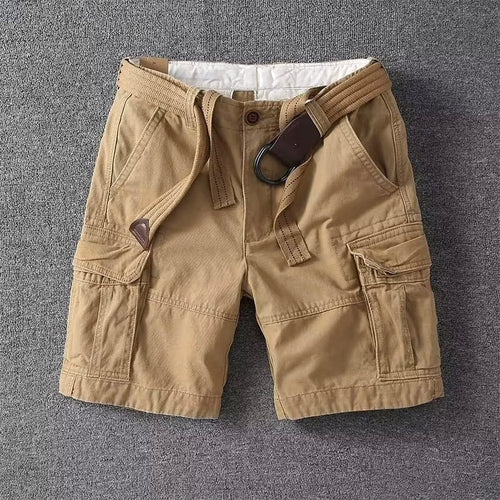 Men's Black Cargo Shorts with Adjustable Waist and Multi-Pocket Design