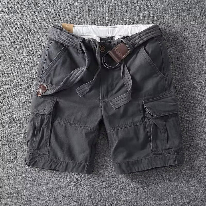 Men's Black Cargo Shorts with Adjustable Waist and Multi-Pocket Design 1