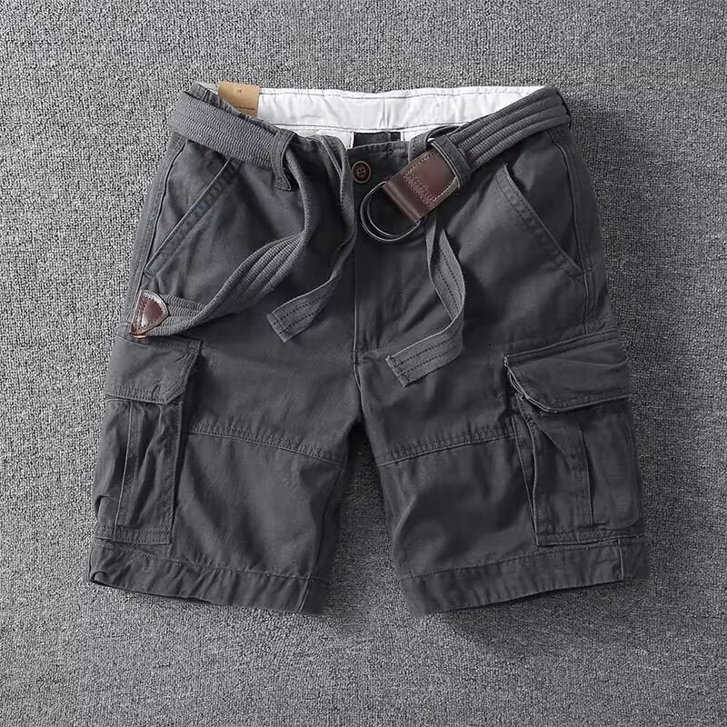 Men's Black Cargo Shorts with Adjustable Waist and Multi-Pocket Design 1