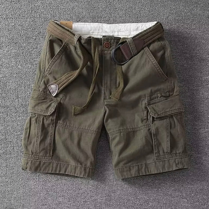 Men's Black Cargo Shorts with Adjustable Waist and Multi-Pocket Design 2