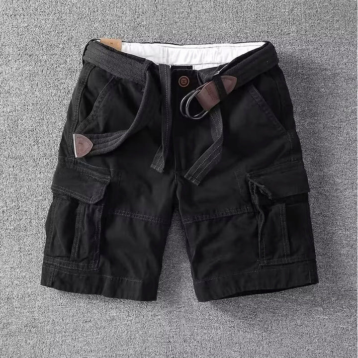 Men's Black Cargo Shorts with Adjustable Waist and Multi-Pocket Design 4