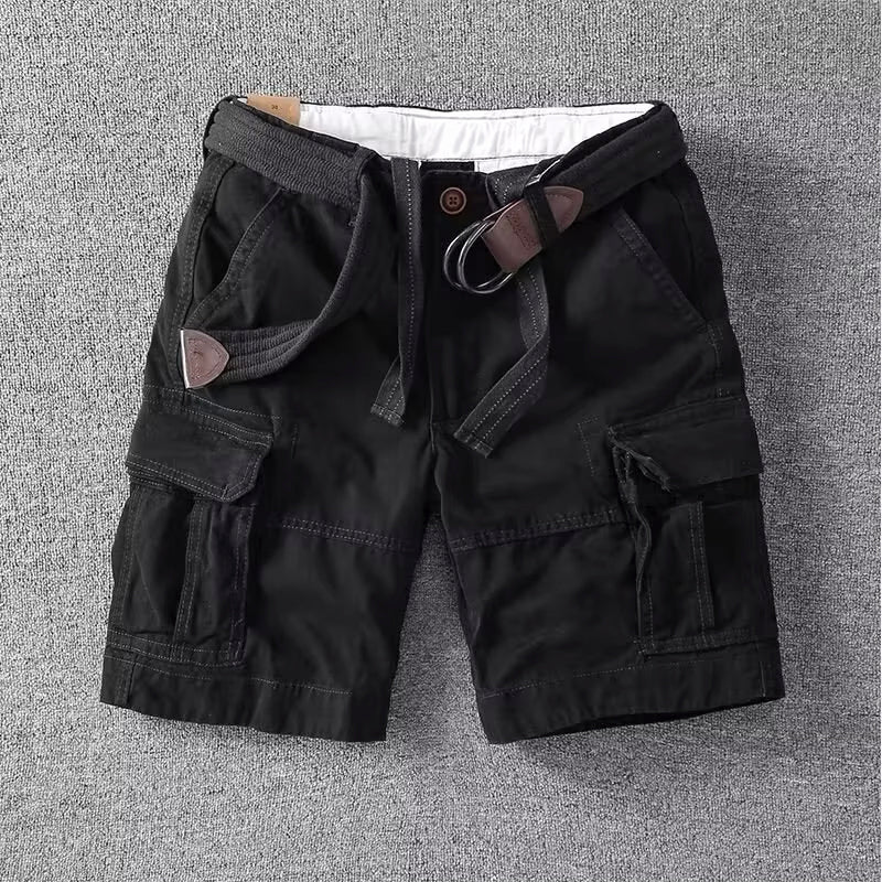 Men's Black Cargo Shorts with Adjustable Waist and Multi-Pocket Design 4