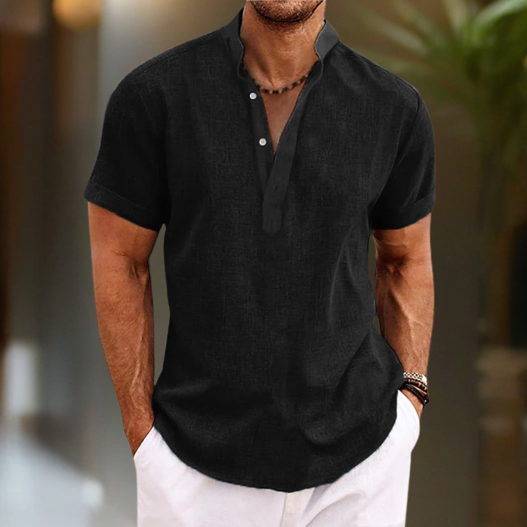 Men’s Breathable Linen Shirt – Stylish Henley Collar with Short Sleeves 4