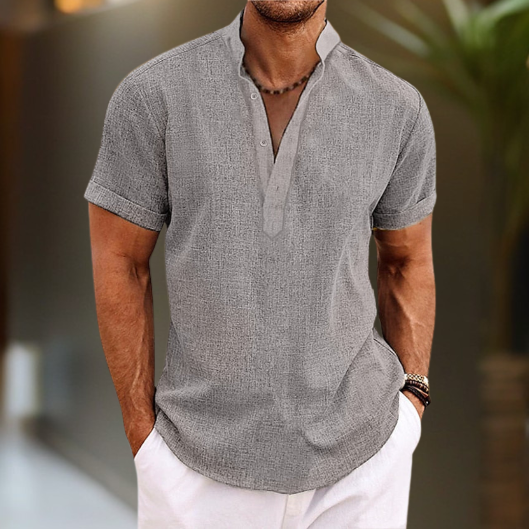 Men’s Breathable Linen Shirt – Stylish Henley Collar with Short Sleeves 8
