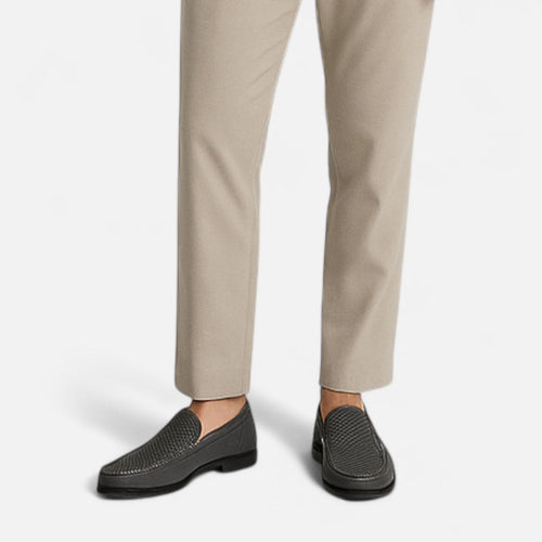 Men's Brown Leather Penny Loafers – Breathable Perforated Slip-On Shoes for Formal Events