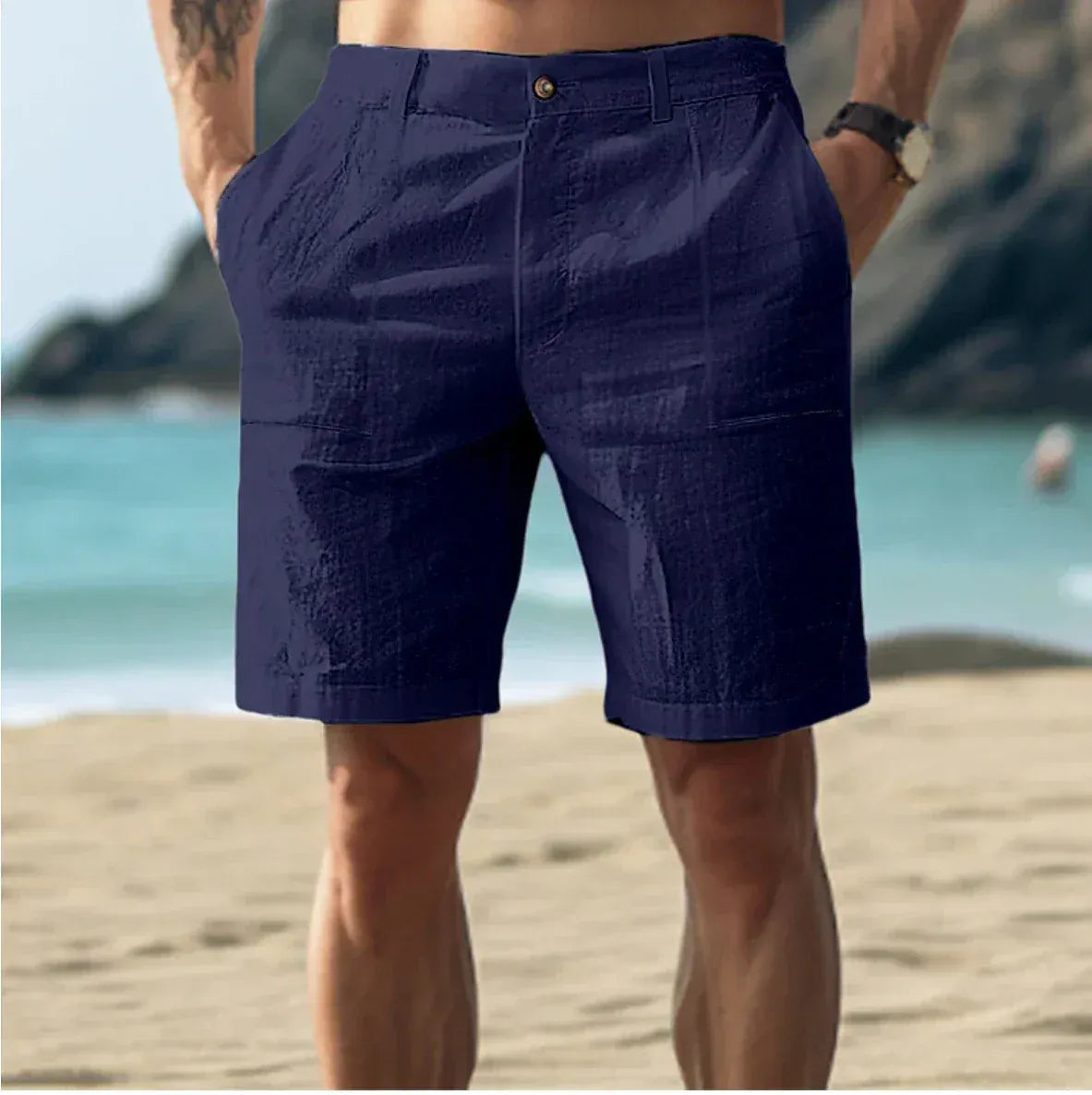 Men’s Casual Linen Summer Shorts with Adjustable Waist and Relaxed Fit 1