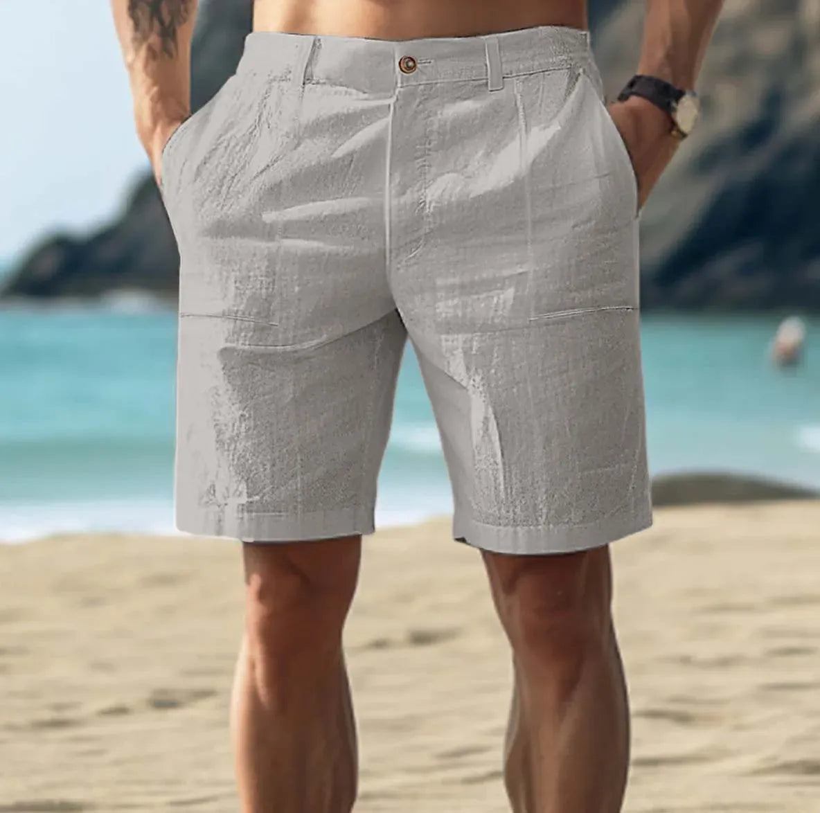 Men’s Casual Linen Summer Shorts with Adjustable Waist and Relaxed Fit 2