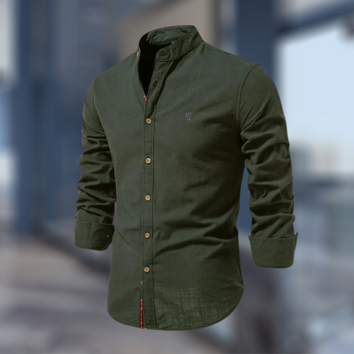 Men’s Casual Long Sleeve Shirt with Stand-Up Collar and Regular Fit