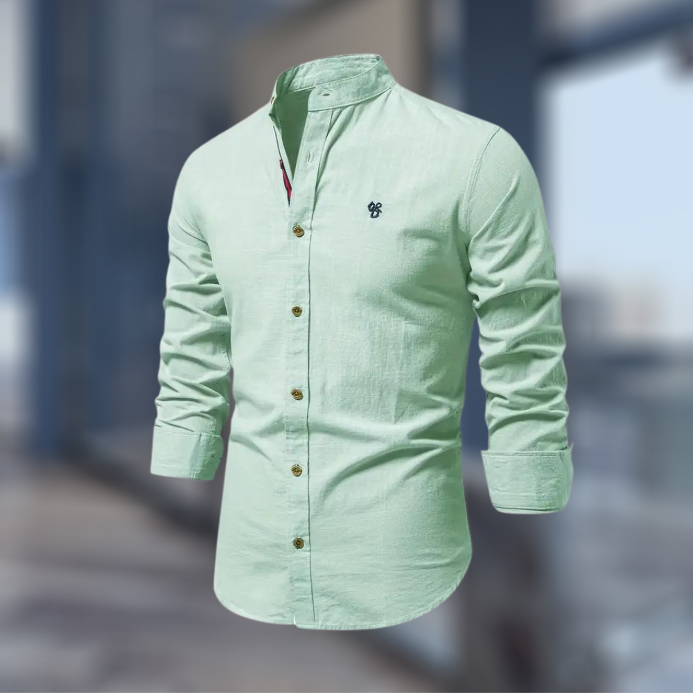 Men’s Casual Long Sleeve Shirt with Stand-Up Collar and Regular Fit 2