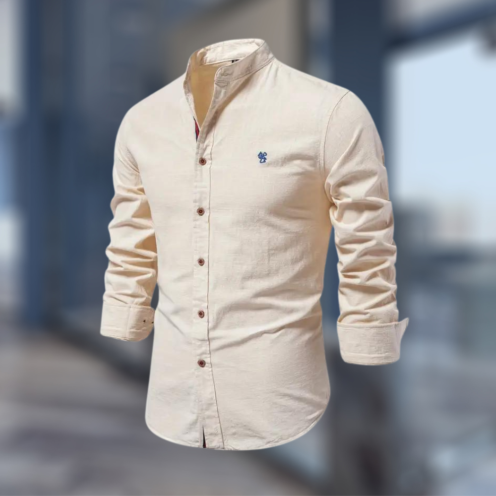 Men’s Casual Long Sleeve Shirt with Stand-Up Collar and Regular Fit 3