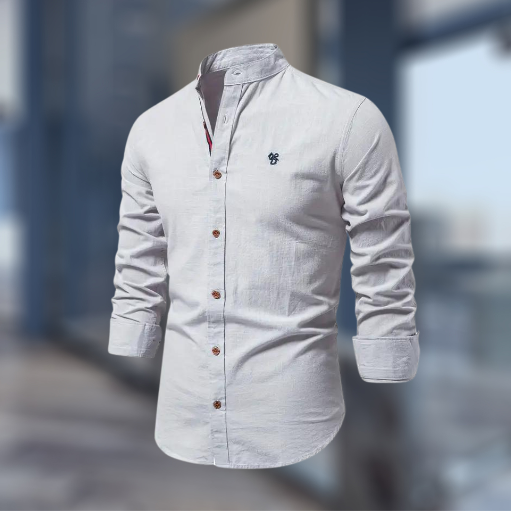 Men’s Casual Long Sleeve Shirt with Stand-Up Collar and Regular Fit 5